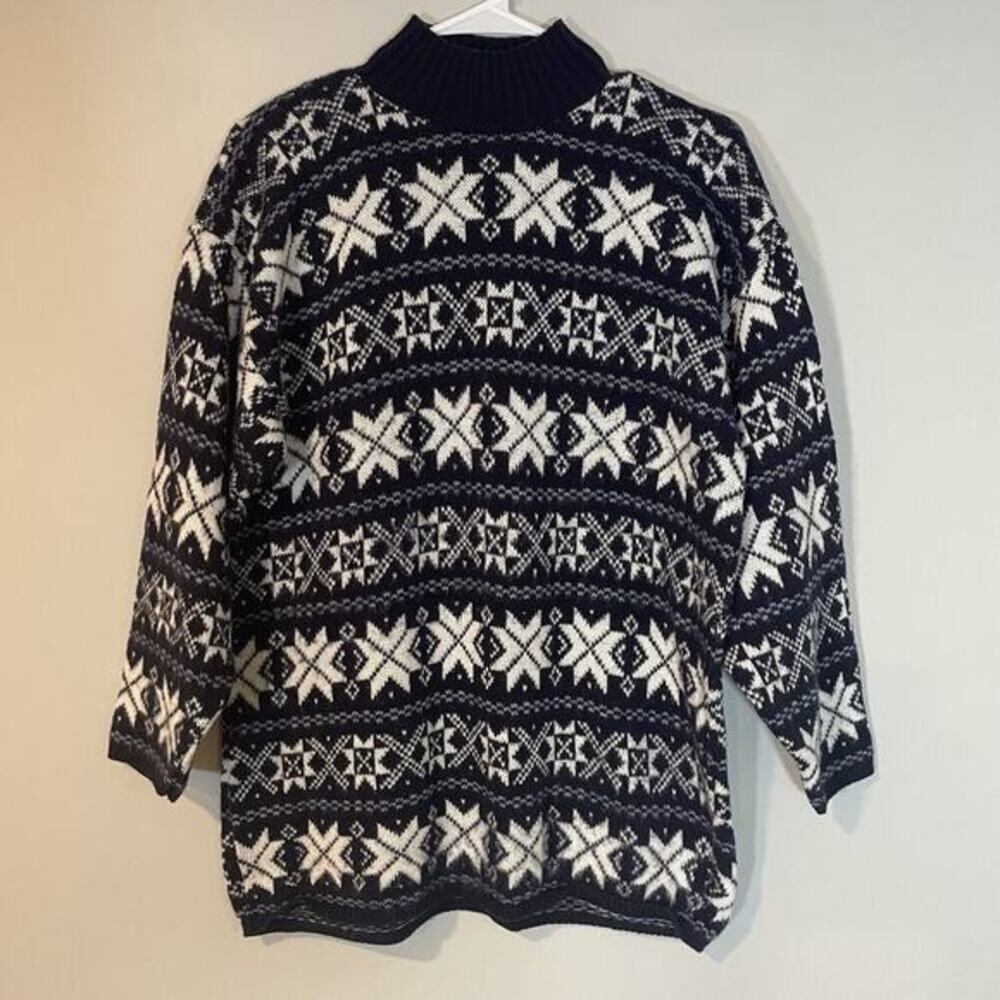 VTG American Pride Sweater Womens Large Blue Nordic Snowflake Knit Holiday USA